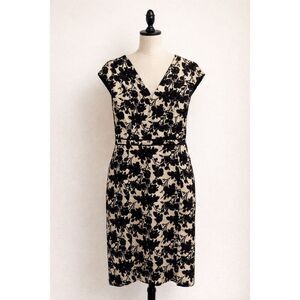 Tory Burch Women’s Black Floral Sheath Dress Size 12 Beige Flocked Cotton